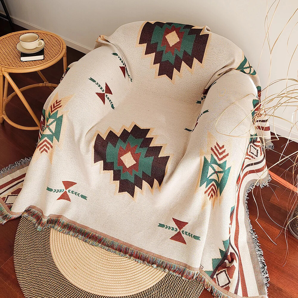 Oversized Boho Aztec Blanket w - огляд і ціна Boho Throw Blanket Fringe