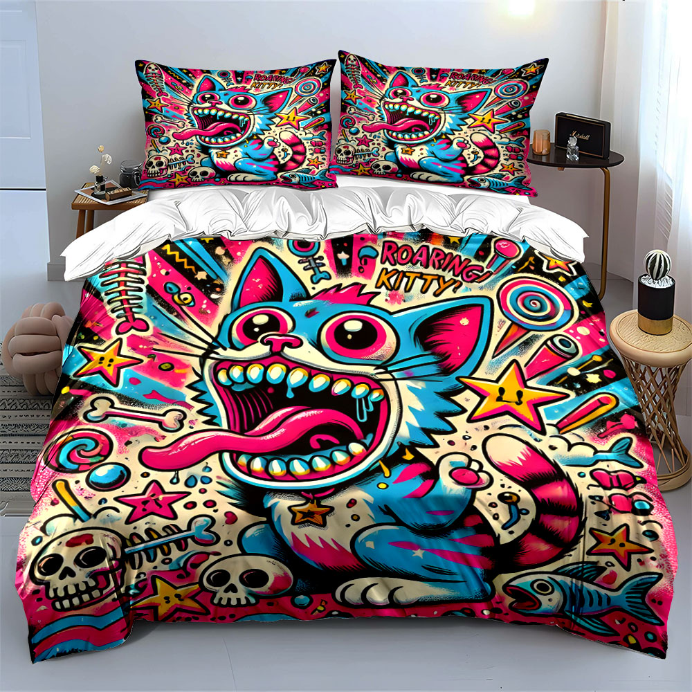 Pop graffiti style roaring cat - огляд і ціна Duvet Cover Sets With Zipper
