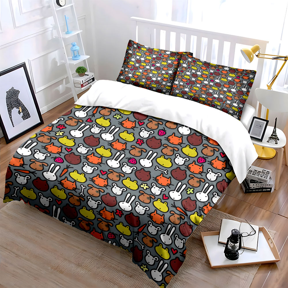 Cartoon Animal Face Pattern Pa - огляд і ціна Duvet Cover Sets With Zipper