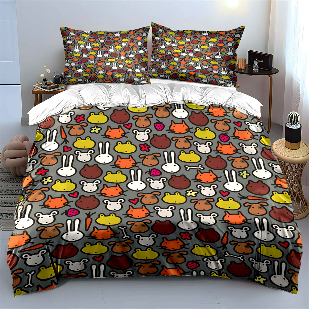 Cartoon Animal Face Pattern Pa - огляд і ціна Duvet Cover Sets With Zipper