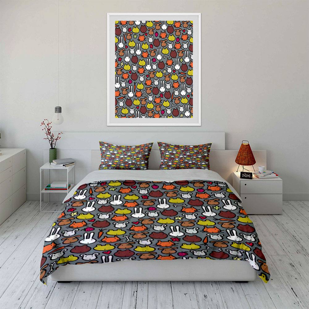 Cartoon Animal Face Pattern Pa - огляд і ціна Duvet Cover Sets With Zipper