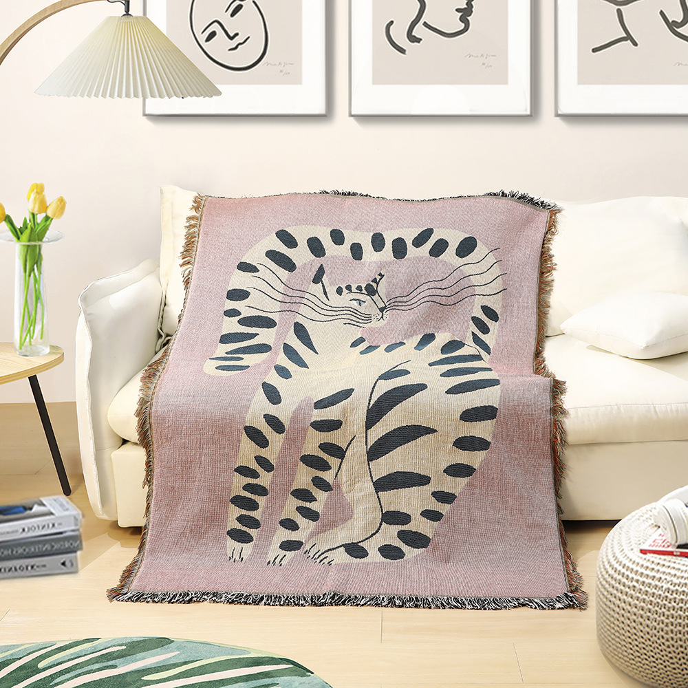 Boho Abstract Cat Jacquard Thr - огляд і ціна Boho Throw Blanket Fringe